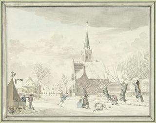 Vergnügung auf dem Eis im Dorf Kortenhoef - Cornelis van Noorde — Ansicht des Kunstwerks