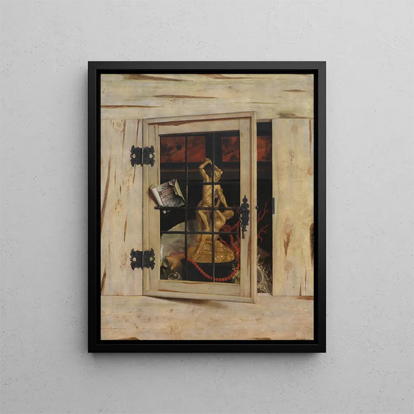 Trompe-l'œil Ein offener Kuriositätenkabinett mit einer Gruppe Hercules - Cornelius Norbertus Gijsbrechts — gerahmtes Bild an der Wand