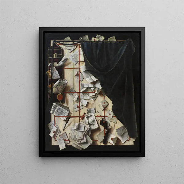 Cloison en trompe-l'œil avec porte-lettres et livre de musique - Cornelius Norbertus Gijsbrechts — gerahmtes Bild an der Wand