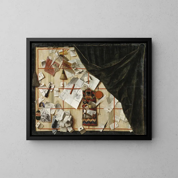 Trompe-l'œil-Gemälde eines Briefträgers mit der Proklamation von Christian V - Cornelius Norbertus Gijsbrechts — gerahmtes Bild an der Wand