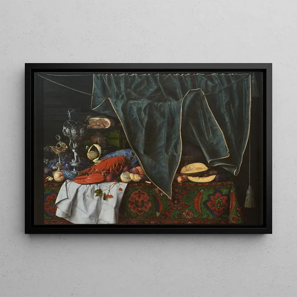 Trompe-l'œil mit Frühstückstück und Bechern - Cornelius Norbertus Gijsbrechts — gerahmtes Bild an der Wand