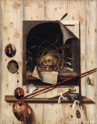 Cornelius Norbertus Gijsbrechts - Trompe Loeil With Studio Wall And Vanitas Still Life.webp