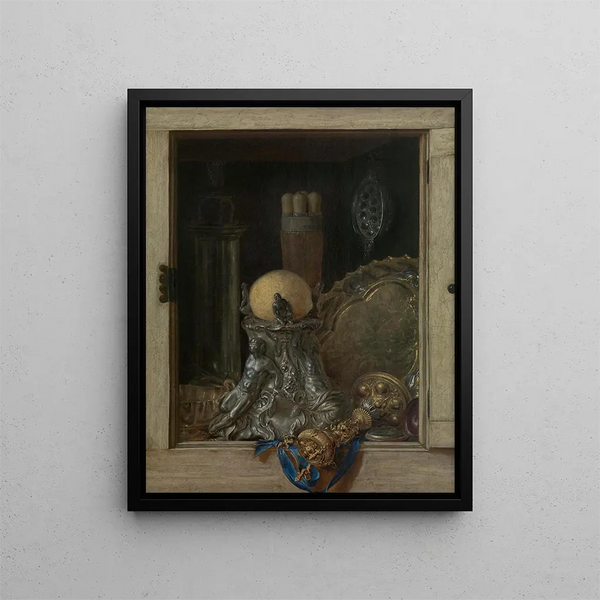 Trompe-l'œil einer offenen Schranktür mit wertvollen Vasen - Cornelius Norbertus Gijsbrechts — gerahmtes Bild an der Wand