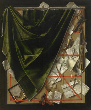 Cornelius Norbertus Gijsbrechts - Trompeloeil Letter Rack with a Pocket Violin and a Pistol.webp