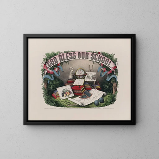 Gott segne unsere Schule - Currier & Ives — gerahmtes Bild an der Wand