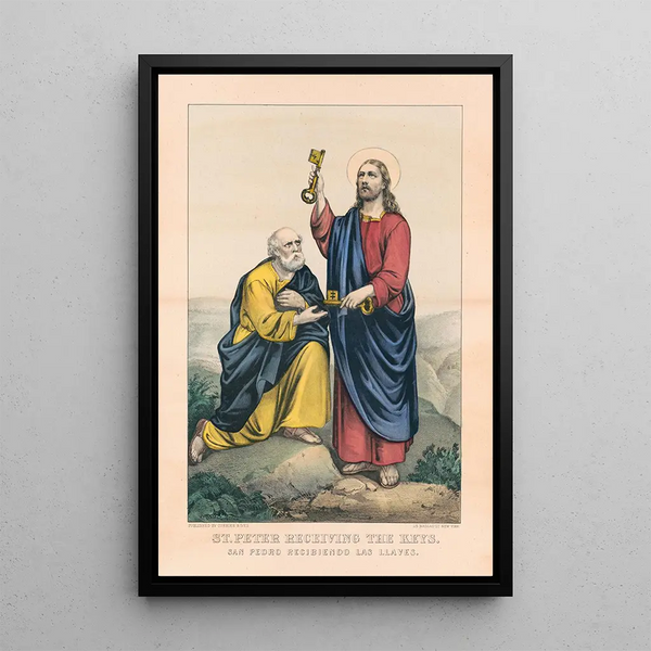 Saint Pierre recevant les clés - Currier & Ives — gerahmtes Bild an der Wand