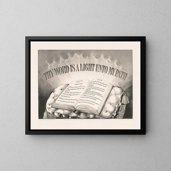 "Ta parole est une lumière sur mon chemin" - Currier & Ives — gerahmtes Bild an der Wand