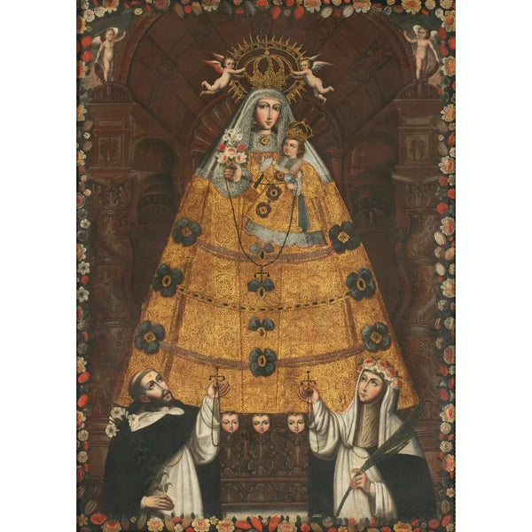 Notre-Dame du Rosaire avec Saint Dominique et Sainte Rose - Ecole de Cusco — gerahmtes Bild an der Wand