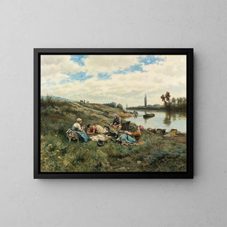 Nach einem Mittagessen am Ufer der Seine - Daniel Ridgway Knight — gerahmtes Bild an der Wand