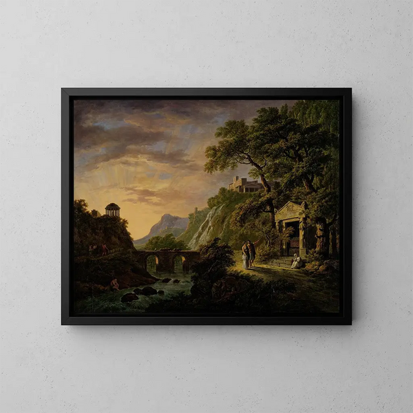 Landschaft im Arcadien mit Sonnenuntergang - Daniël Dupré — gerahmtes Bild an der Wand