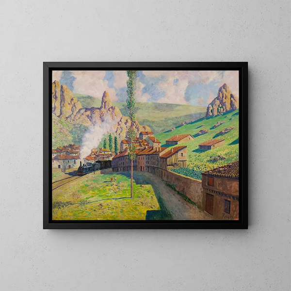 Zug vorbeifahrend bei Pancorbo - Darío de Regoyos — gerahmtes Bild an der Wand