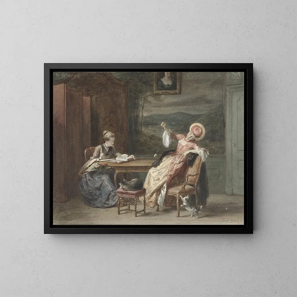 Zwei junge Frauen an einem Tisch - David Bles — gerahmtes Bild an der Wand