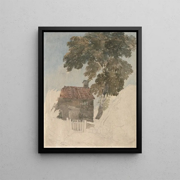 Chalet und Bäume - David Cox — gerahmtes Bild an der Wand
