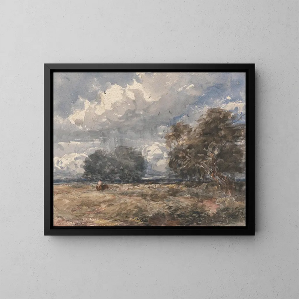 Gemälde, das die Herde bei windigem Tag hütet - David Cox — gerahmtes Bild an der Wand