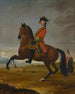 Reproduktion Gemälde Porträt eines Offiziers der 1. Truppe der Kavallerieregimenter auf einem braunen Pferd mit einem Reiter rechts - David Morier — Ansicht des Kunstwerks