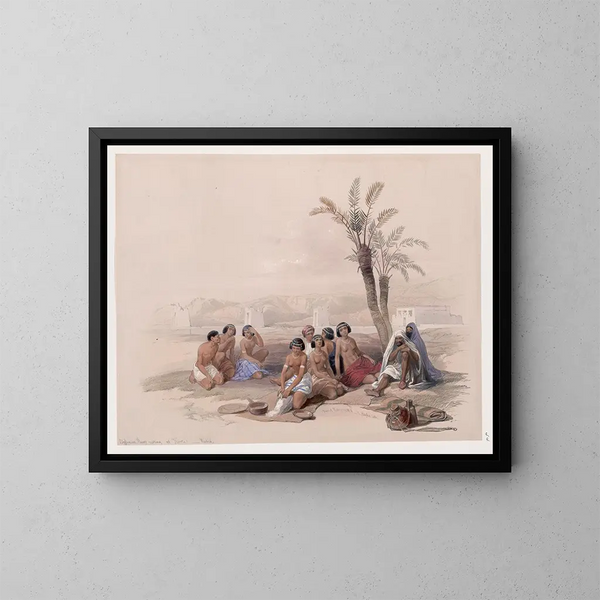 Äthiopische Sklaven, die sich in Korti, Nubien, ausruhen - David Roberts — gerahmtes Bild an der Wand