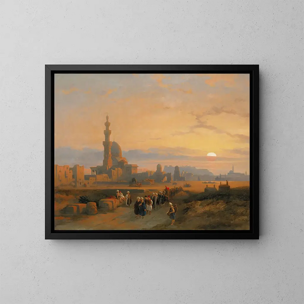 Prozession vor den Gräbern der Kalifen von Kairo - David Roberts — gerahmtes Bild an der Wand