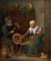 Ein Paar älterer Menschen, die Wolle in einem Interieur spinnen - David Teniers der Jüngere — Ansicht des Kunstwerks