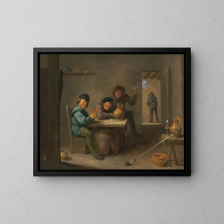 Bauern in einer Taverne - David Teniers der Jüngere — gerahmtes Bild an der Wand