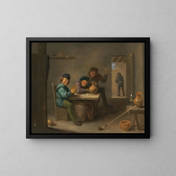 Bauern in einer Taverne - David Teniers der Jüngere — gerahmtes Bild an der Wand