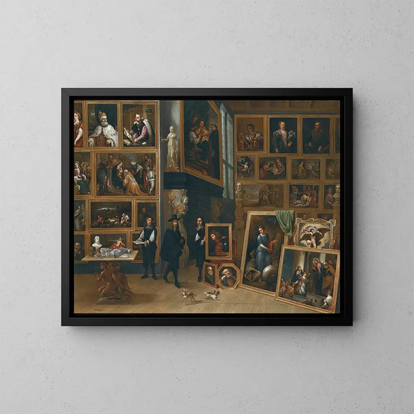 Die Galerie der Gemälde des Erzherzogs Leopold-Guillaume - David Teniers der Jüngere — gerahmtes Bild an der Wand