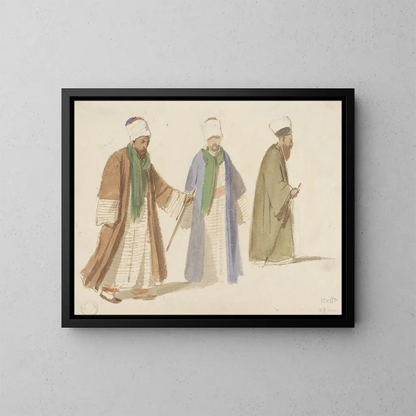 Studien von Kostümen dreier Derwische in Kaffa - Denis Auguste Marie Raffet — gerahmtes Bild an der Wand