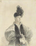 Portrait einer Dame stehend mit schwarzem Schal und schwarzem Hut - Denis Auguste Marie Raffet — Ansicht des Kunstwerks