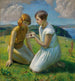 Zwei junge Mädchen mit einem Schmetterling - Harold Harvey — Ansicht des Kunstwerks
