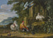 Ein Hahn und zwei Hühner mit ihren Küken, angegriffen von einem Raubvogel - Dirck Dalens III — Ansicht des Kunstwerks