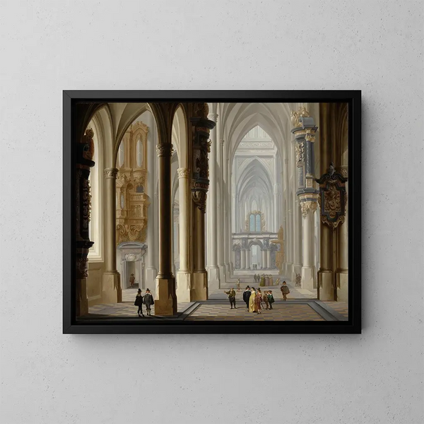 Innenraum einer gotischen Kirche - Dirck van Delen — gerahmtes Bild an der Wand