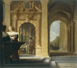 Szenen einer galanten Szene in einem Palast - Dirck van Delen — Ansicht des Kunstwerks