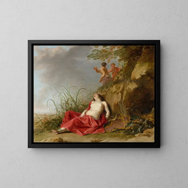 Eine schlafende Jagdnymphe - Dirck van der Lisse — gerahmtes Bild an der Wand