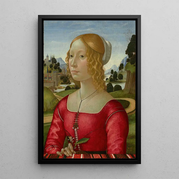 Portrait einer Dame - Domenico Ghirlandaio — gerahmtes Bild an der Wand