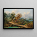 Landschaft mit Bergen und einem Reisenden auf einer Holzbrücke - Dominik Schufried — gerahmtes Bild an der Wand