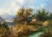 Landschaft mit Bergen mit einem Fischer in der Nähe eines Bergbachs - Dominik Schufried — Ansicht des Kunstwerks
