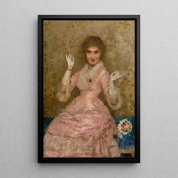 Frau mit einer Blume - Dominik Skutecký — gerahmtes Bild an der Wand