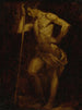 Akademisches Akt-Skizzen-Gemälde eines Mannes, der einen Stock in Brunaille hält - Donato Creti — Ansicht des Kunstwerks