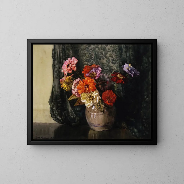 Zinnias - Dorothy Richmond — gerahmtes Bild an der Wand