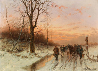 Rückkehr der Jagd bei Sonnenuntergang - Désiré Thomassin — Ansicht des Kunstwerks