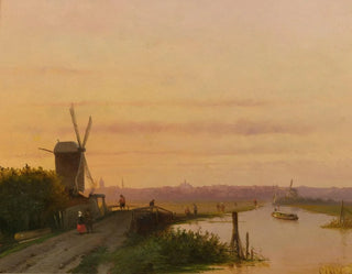Sonnenuntergang über einer niederländischen Stadt - Holländische Schule — Ansicht des Kunstwerks