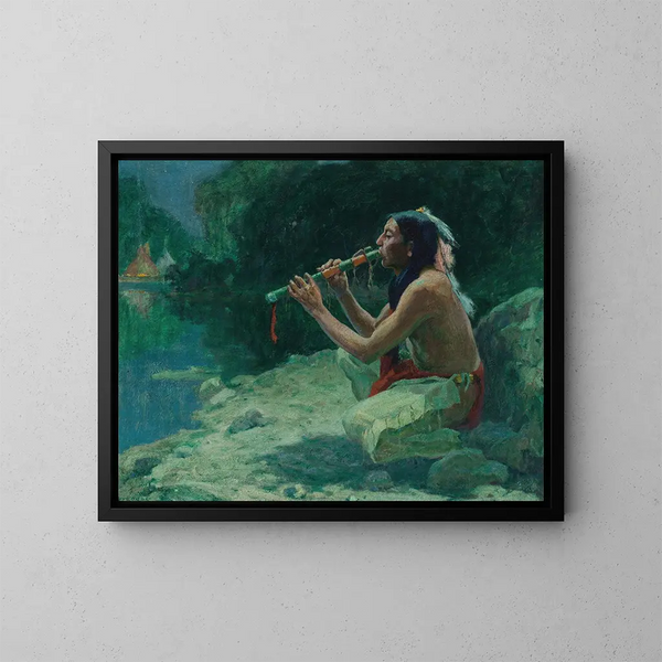 L'Appel de la flûte - Eanger Irving Couse — gerahmtes Bild an der Wand