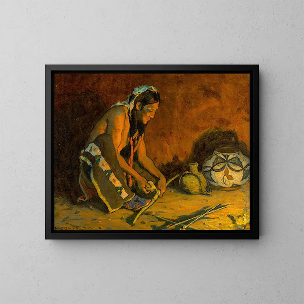 Enrouler l'arc - Eanger Irving Couse — gerahmtes Bild an der Wand
