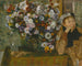 Eine sitzende Frau neben einer Blumen vase - Edgar Degas — Ansicht des Kunstwerks