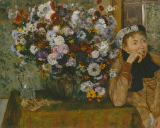 Eine sitzende Frau neben einer Blumen vase - Edgar Degas — Ansicht des Kunstwerks