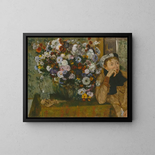 Eine sitzende Frau neben einer Blumen vase - Edgar Degas — gerahmtes Bild an der Wand