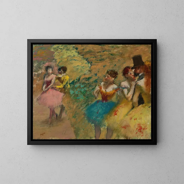 Tänzerinnen hinter den Kulissen der Oper - Edgar Degas — gerahmtes Bild an der Wand