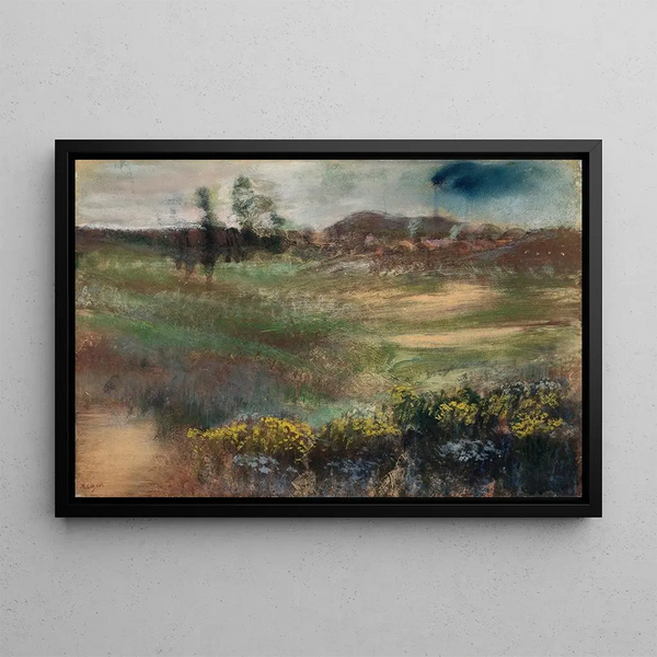 Landschaft mit Schornsteinen - Edgar Degas — gerahmtes Bild an der Wand