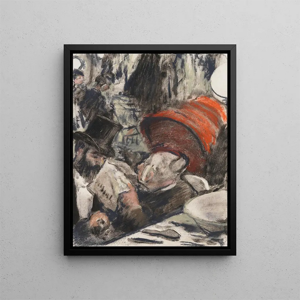 Ludovic Halévy findet Madame Cardinal in den Logen - Edgar Degas — gerahmtes Bild an der Wand