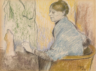 Madame Henri Rouart in einem Sessel vor einem kleinen Tisch mit einer Tanagra-Statue - Edgar Degas — Ansicht des Kunstwerks