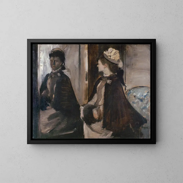 Madame Jeantaud im Spiegel - Edgar Degas — gerahmtes Bild an der Wand